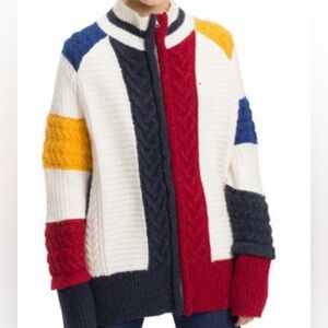 Tommy Jeans Chunky Cable-Knit Color-Block Cardigan